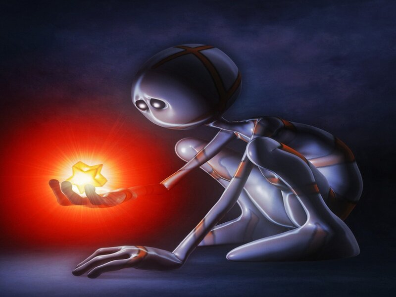 alien holding glowing star