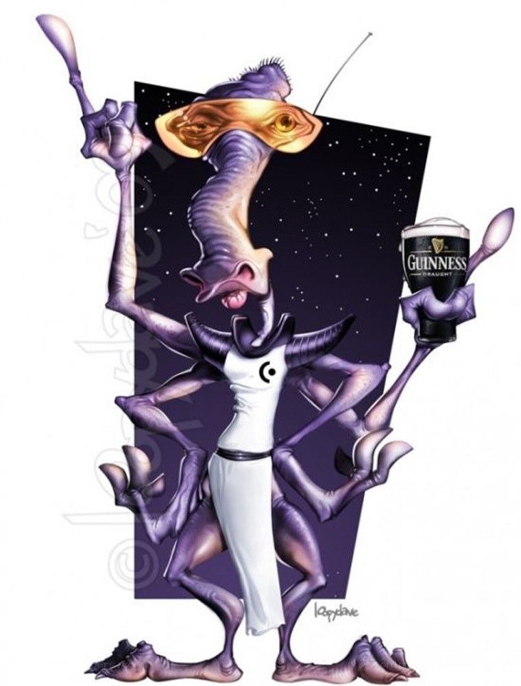 alien holding guinness beer