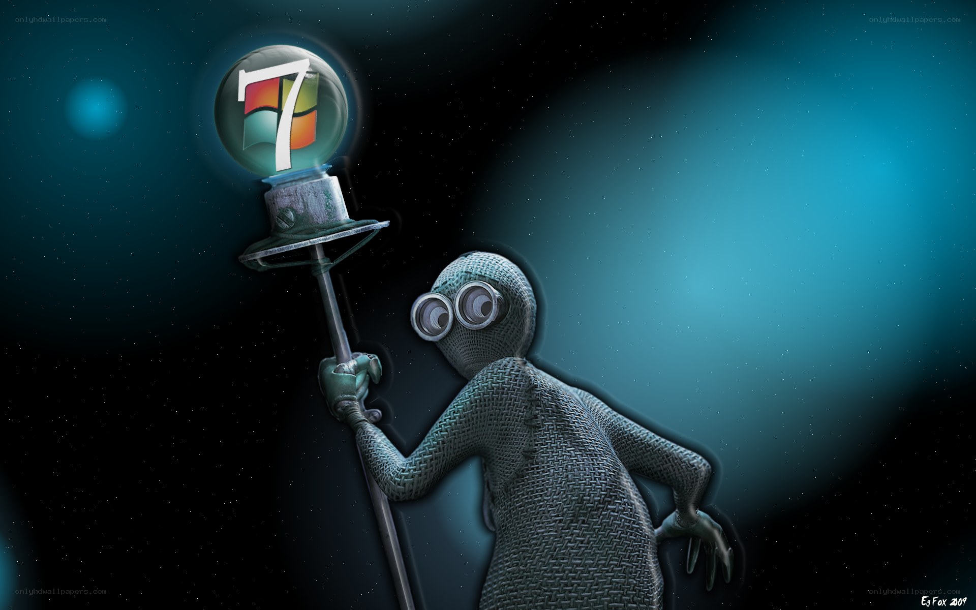 alien holding windows 7 lamp