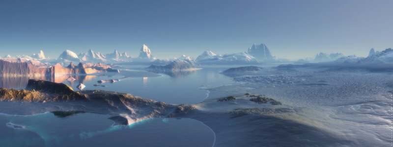 alien icy landscape with mountains