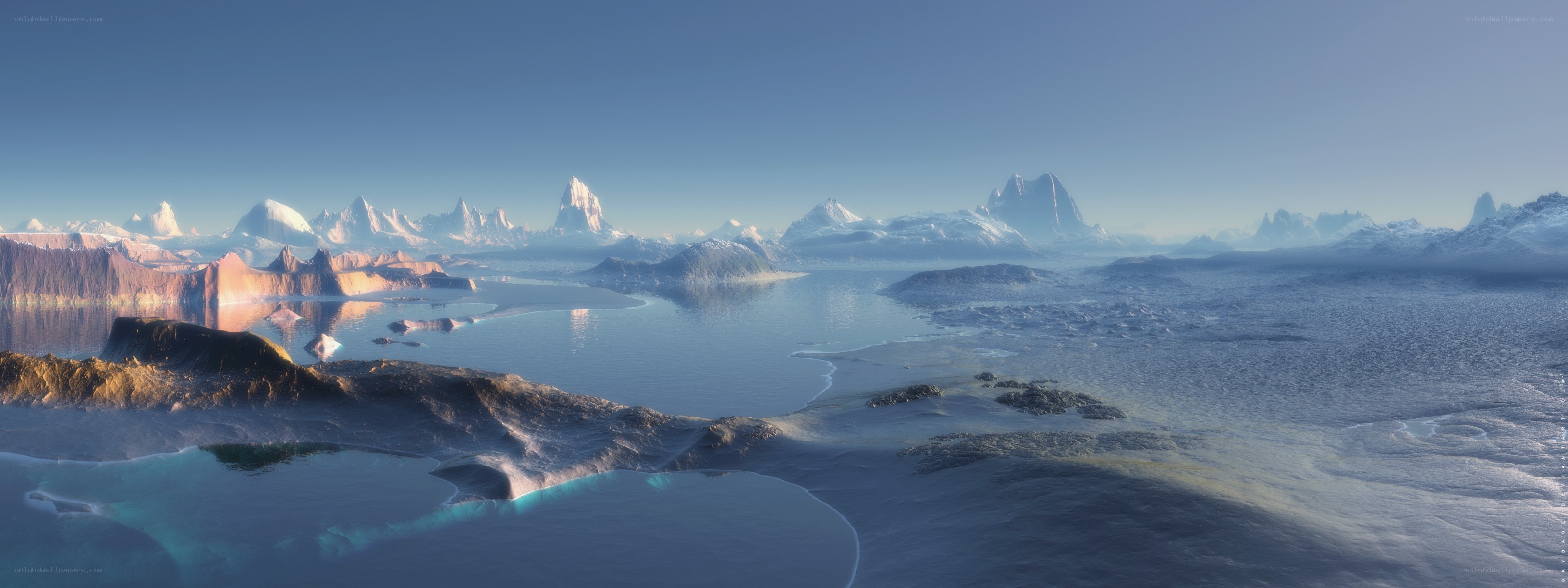 alien icy landscape with mountains