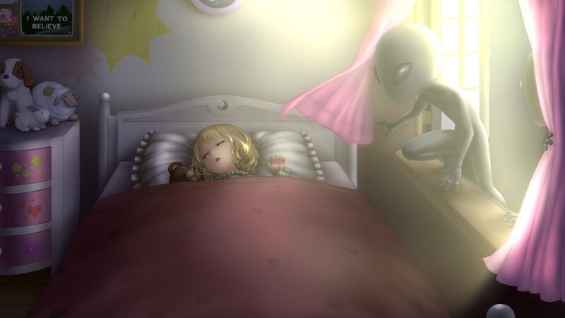 Alien in a child's bedroom