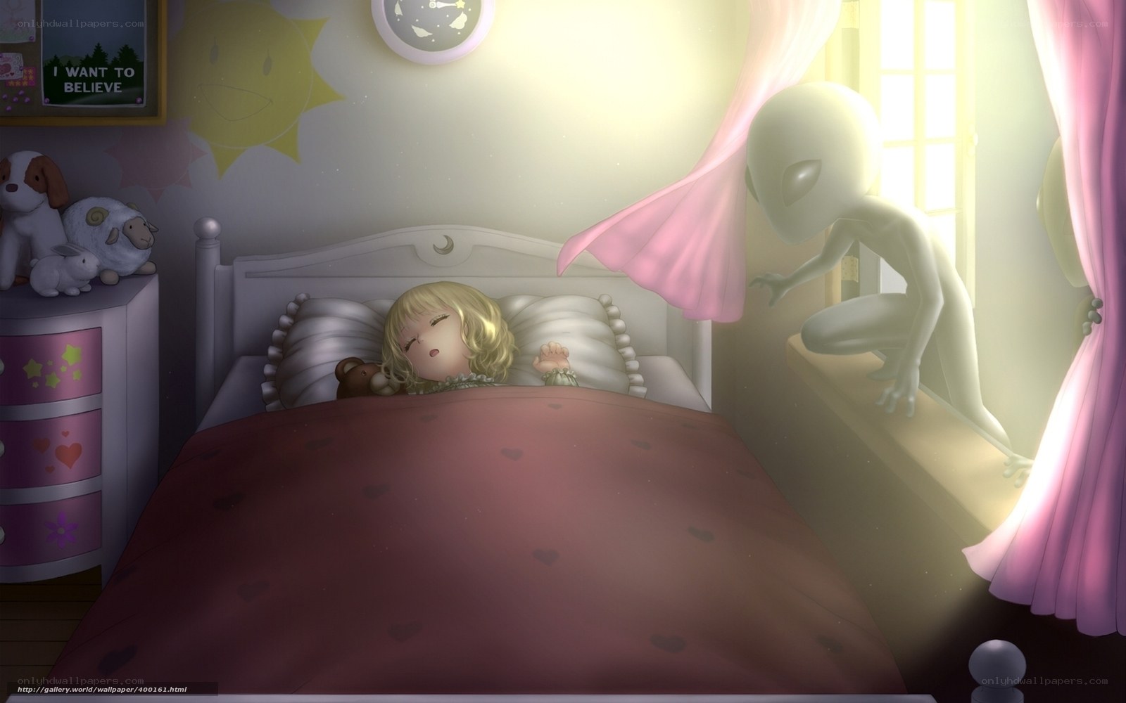 Alien in a child's bedroom