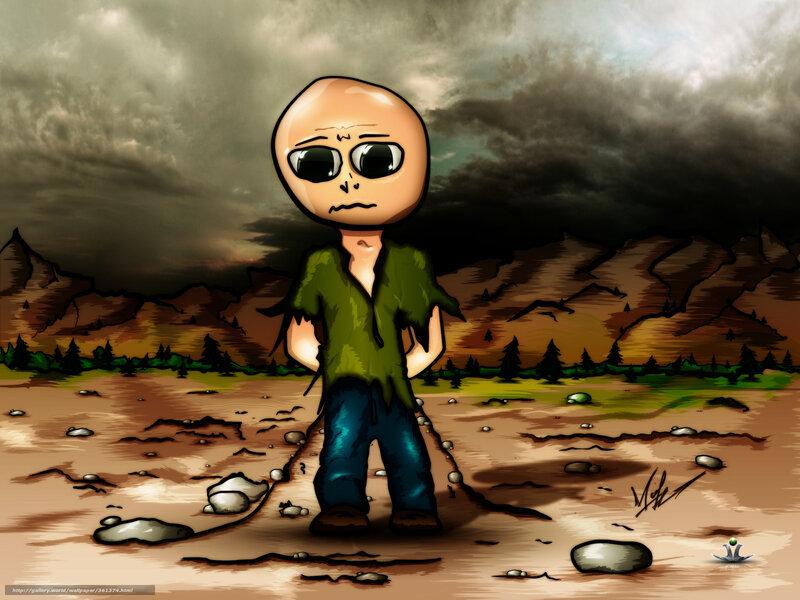 alien in a desolate landscape