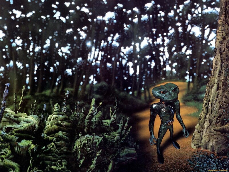 alien in a forest path