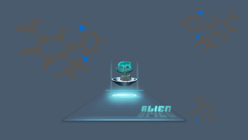 alien in a futuristic lab