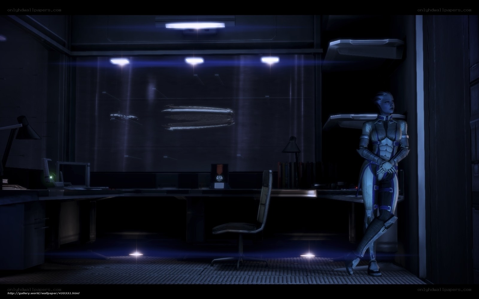alien in a futuristic office