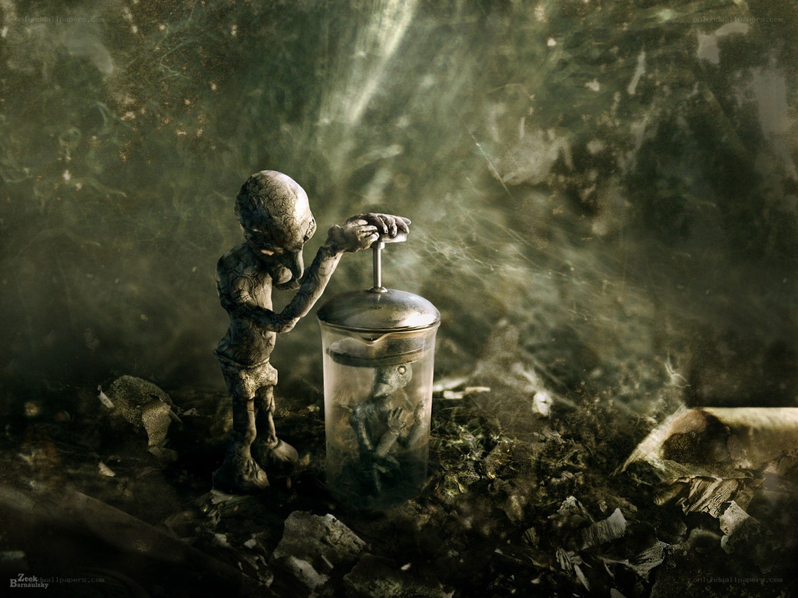 Alien in a glass jar