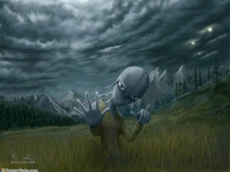 alien in a grassy field