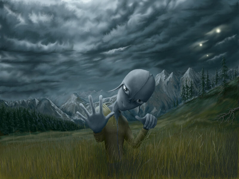 alien in a mountain field