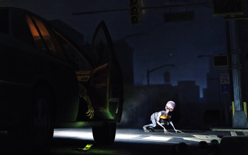 Alien in city at night
