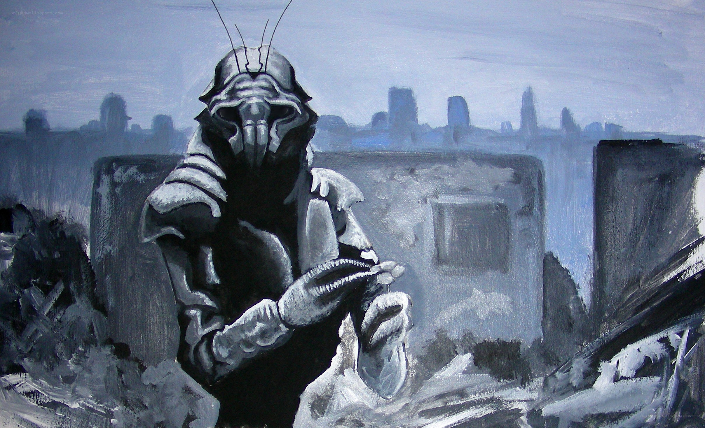 alien in ruined city