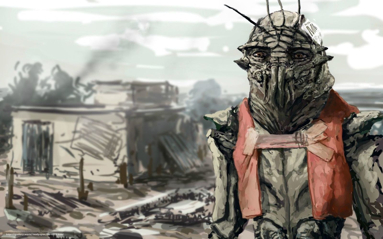 alien in ruined city