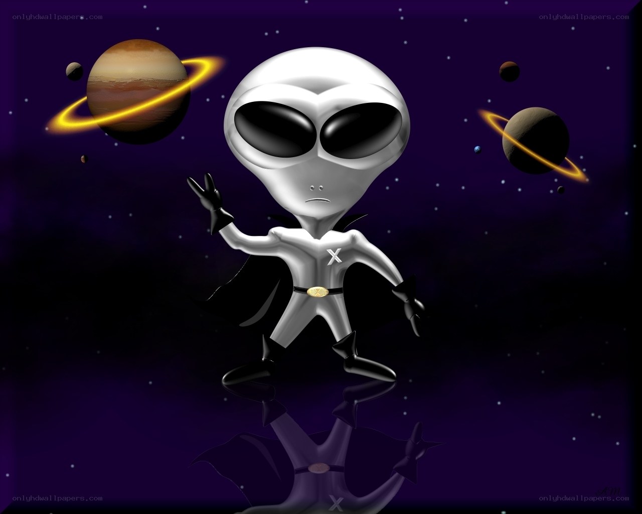 alien in space with planets