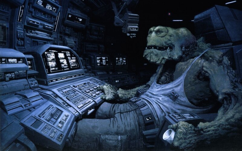 alien in spaceship cockpit