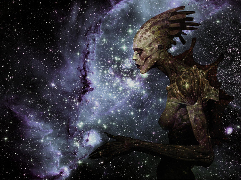 alien in starry space