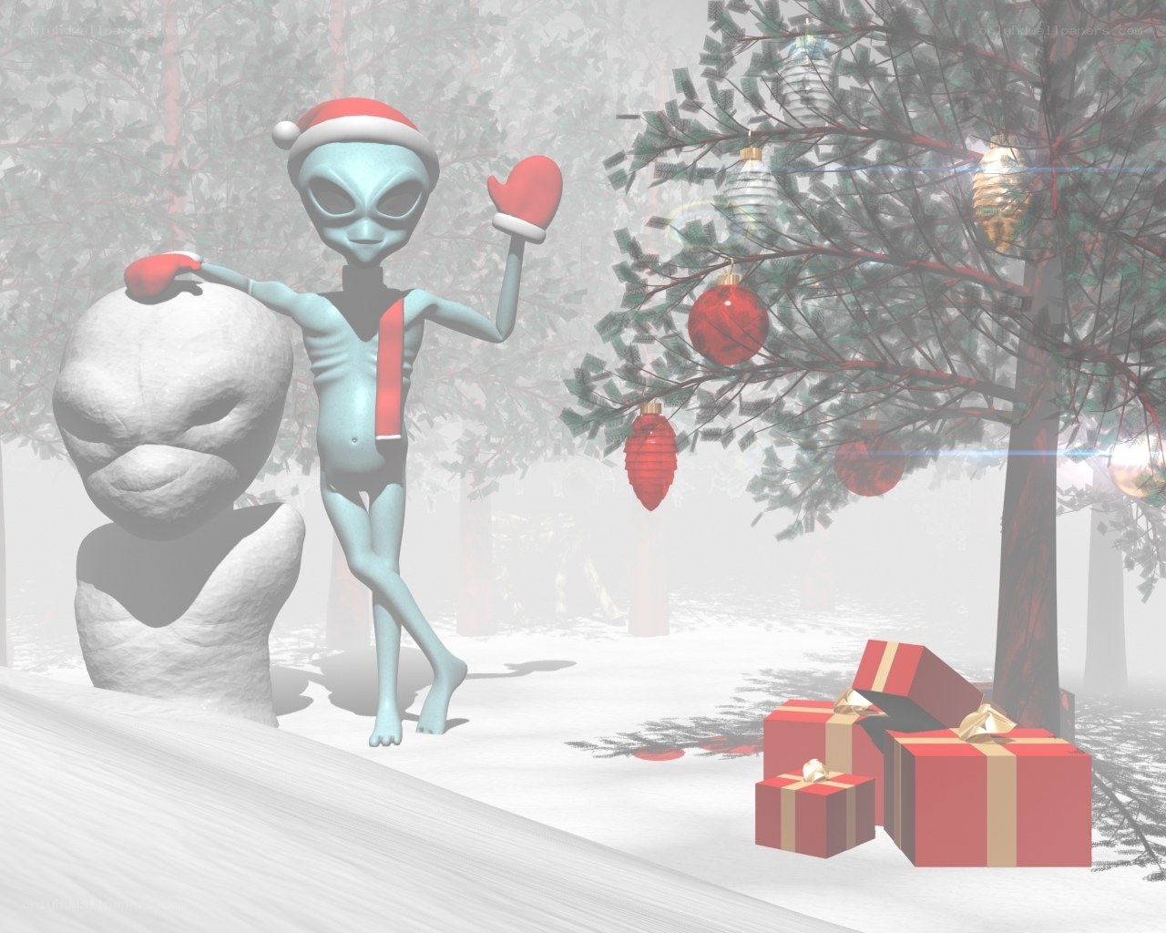 alien in winter scene