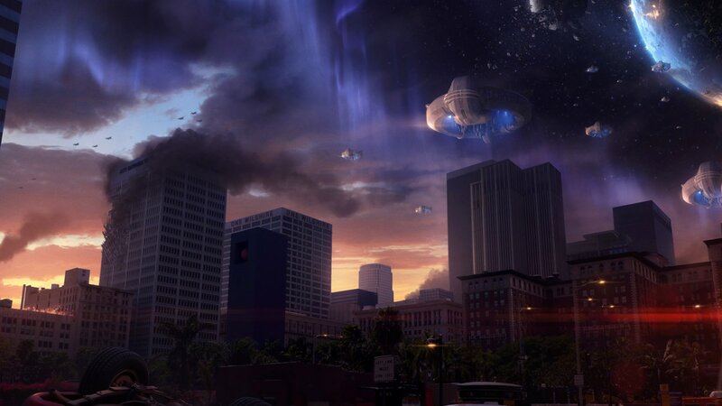 Alien Invasion of City — Purple, Dramatic