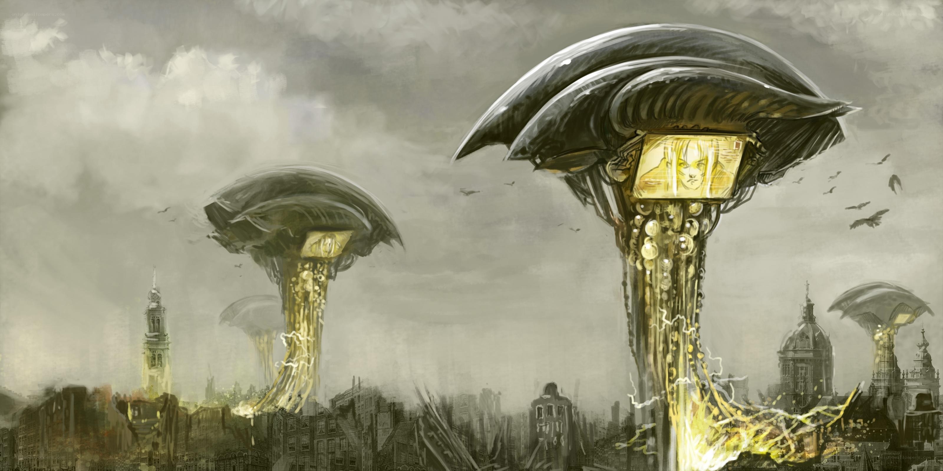 Alien invasion over city