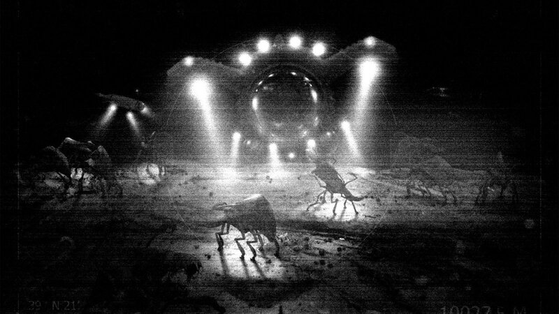 Alien invasion scene at night