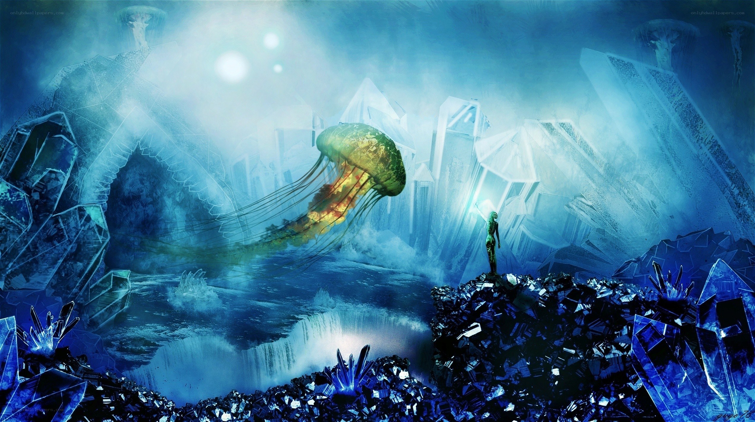 alien jellyfish in crystal cave
