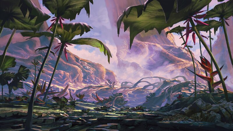 Alien Jungle Landscape — Green, Serene, Sunset