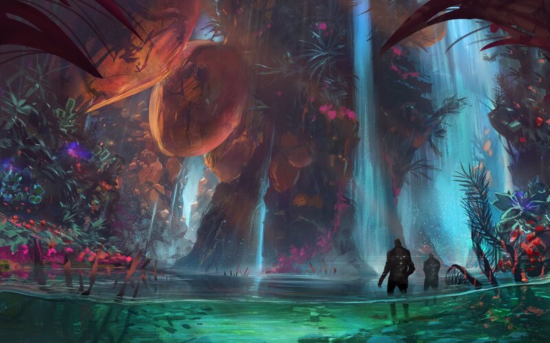 alien jungle waterfall