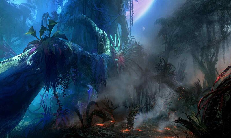 alien jungle with glowing flora