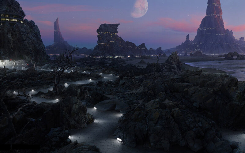 alien landscape at dusk