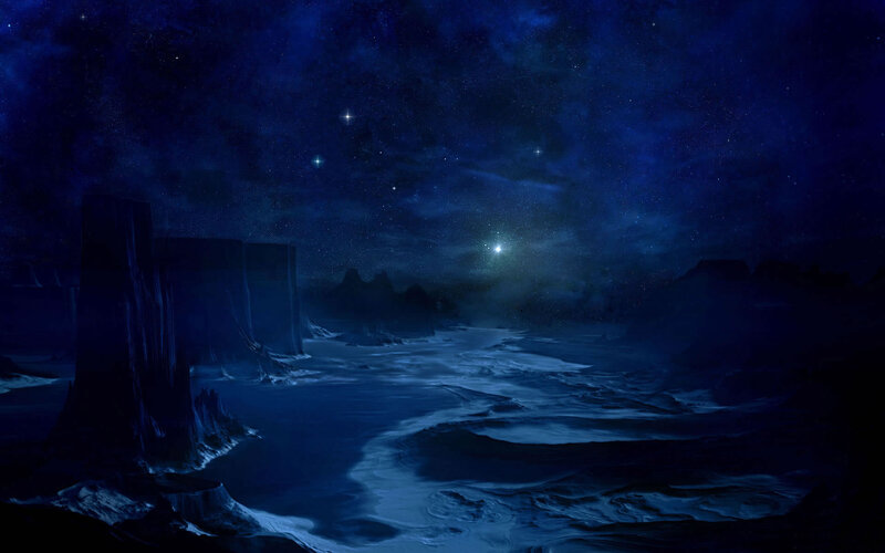 Alien Landscape at Night — Blue, Dark, Digital Art