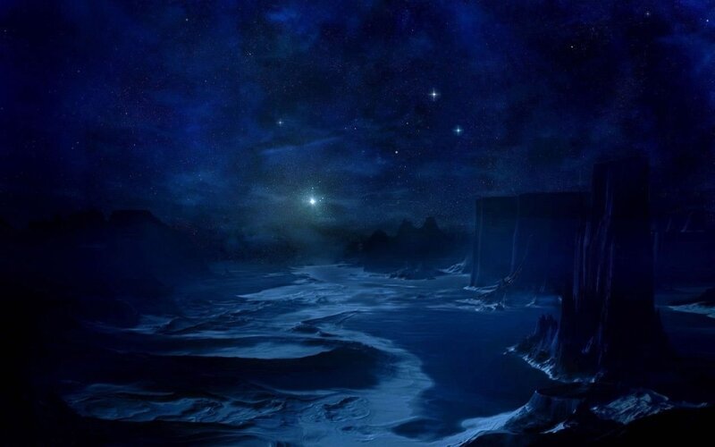 Alien Landscape at Night — Blue, Dark
