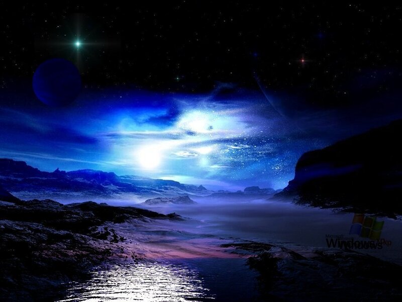 Alien Landscape at Night — Blue, Dramatic, Digital Art, Stars, Planets