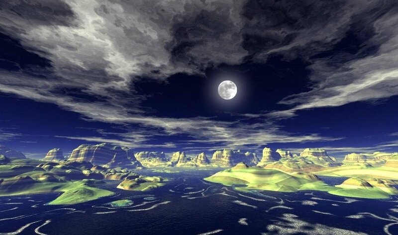 Alien Landscape at Night — Blue, Dramatic