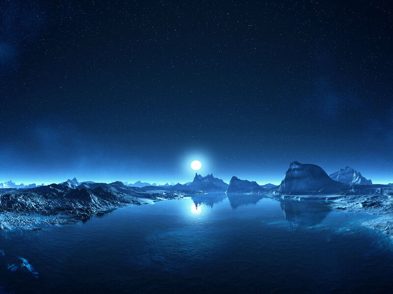 Alien Landscape at Night — Blue, Serene, Digital Art
