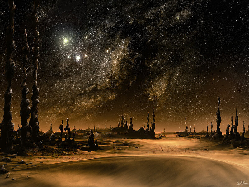Alien Landscape at Night — Brown, Dramatic