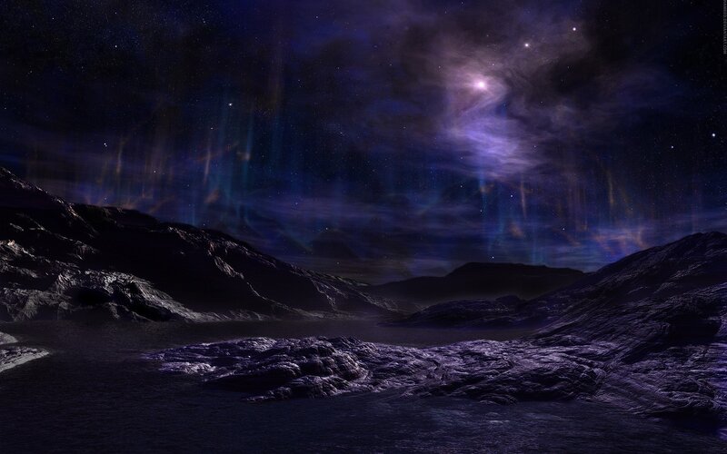 Alien Landscape at Night — Purple, Dramatic, Digital Art, Mountains