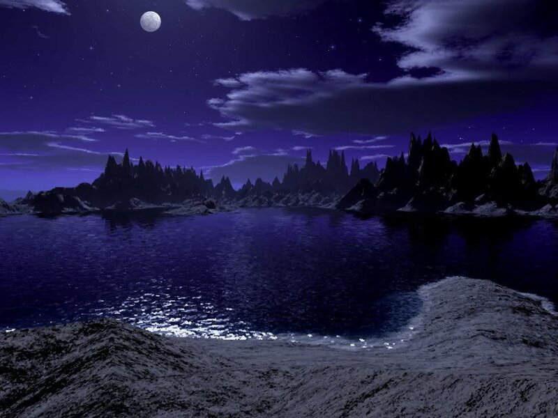 Alien Landscape at Night — Purple, Serene, Digital Art