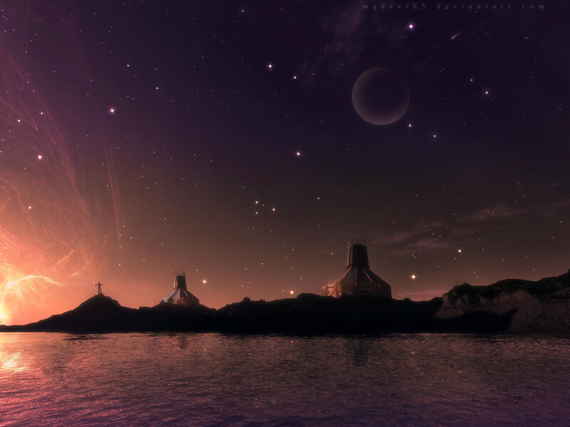 alien landscape at night