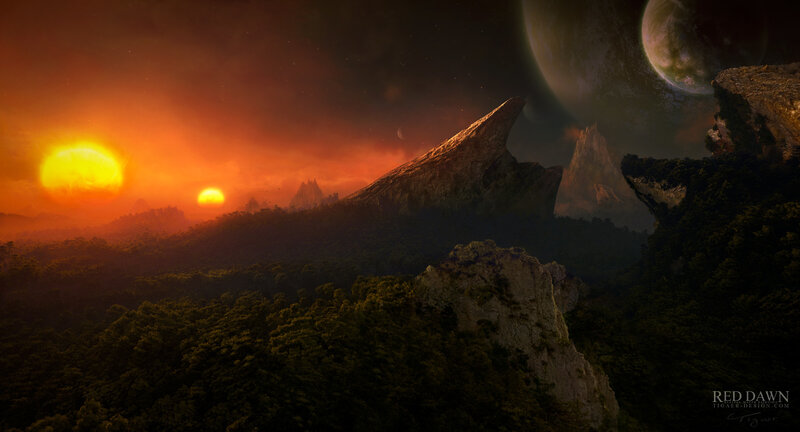 alien landscape at red dawn
