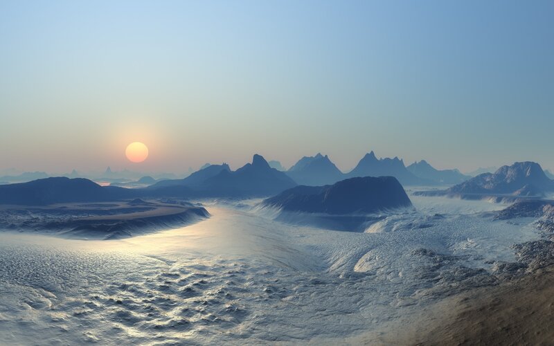 Alien Landscape at Sunrise — Blue, Serene