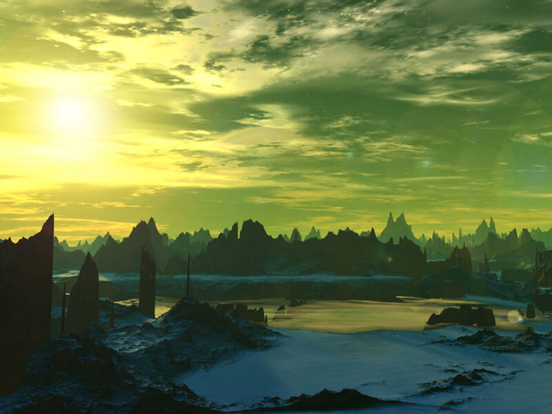 Alien Landscape at Sunrise — Green