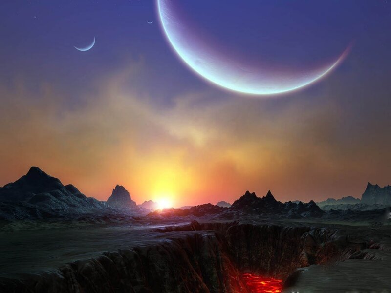 Alien Landscape at Sunrise — Purple, Dramatic, Digital Art