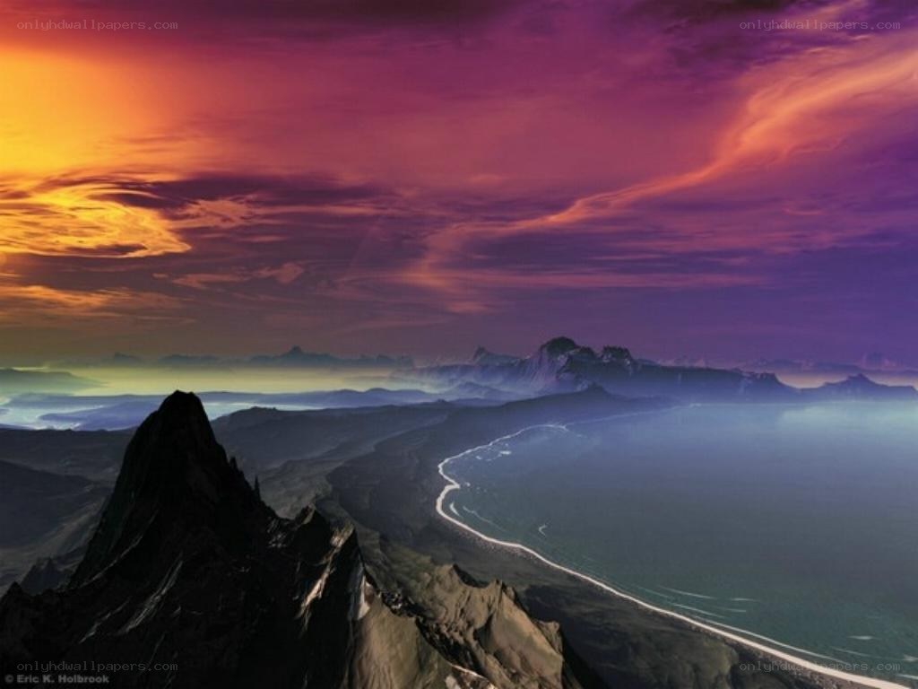 alien landscape at sunset
