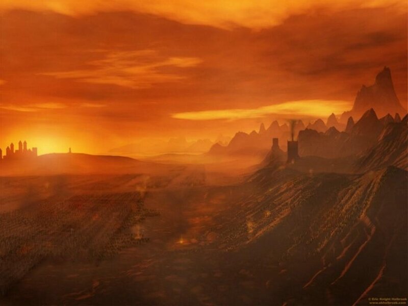 alien landscape at sunset