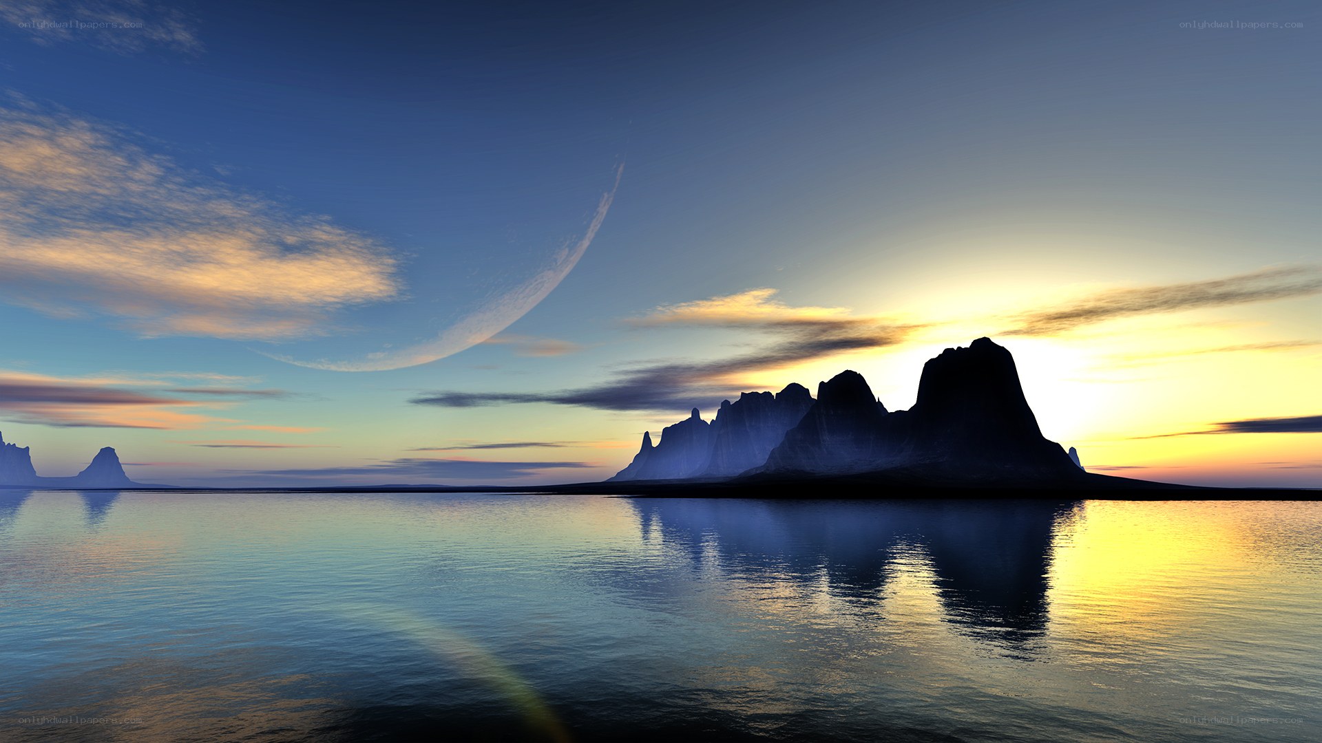 alien landscape at sunset