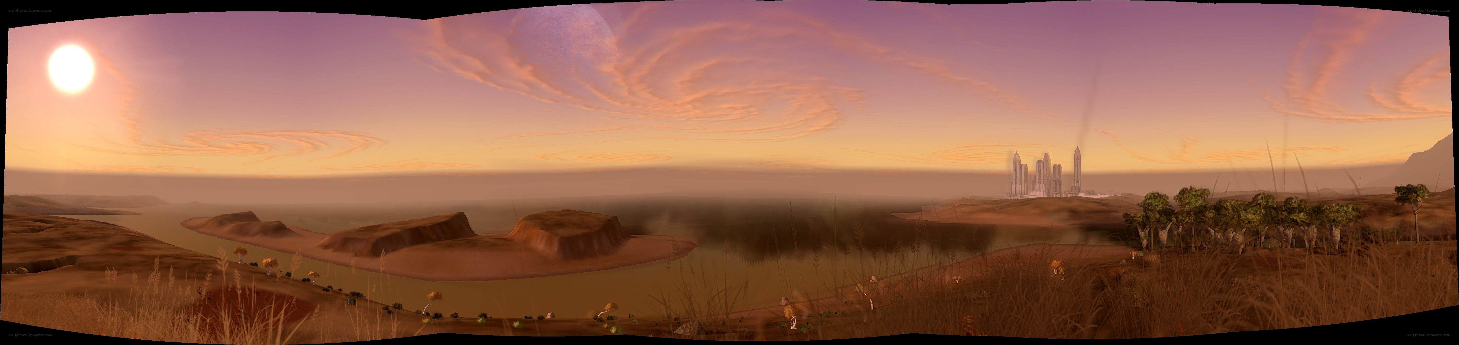 alien landscape at sunset