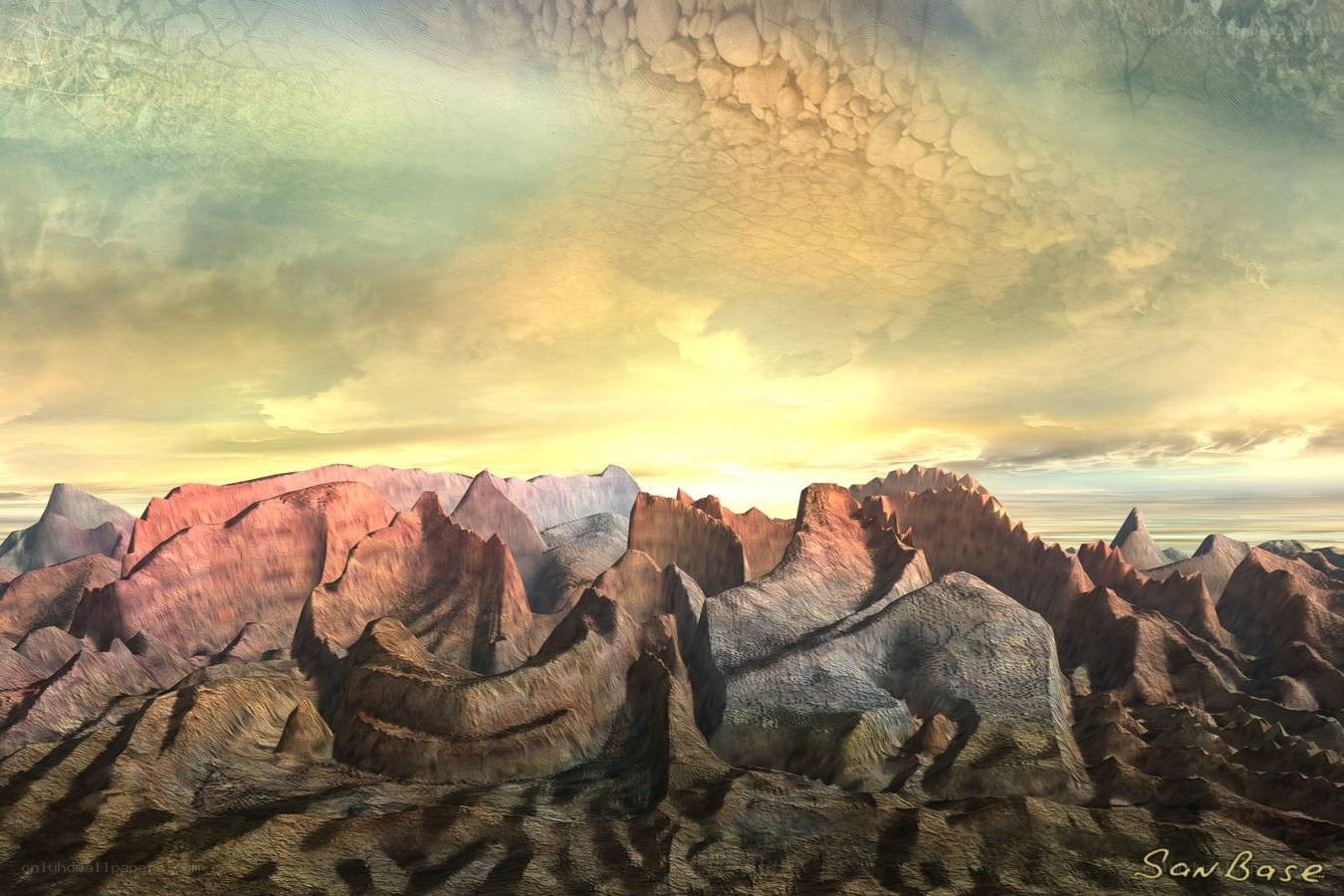 alien landscape at sunset