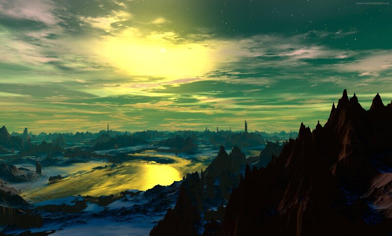 alien landscape at sunset