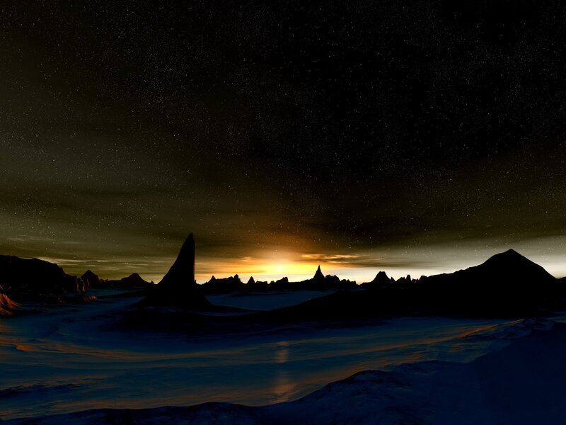 alien landscape at sunset