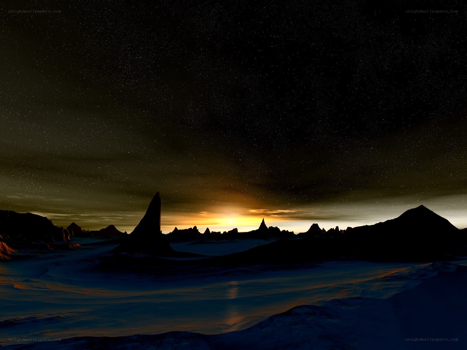 alien landscape at sunset